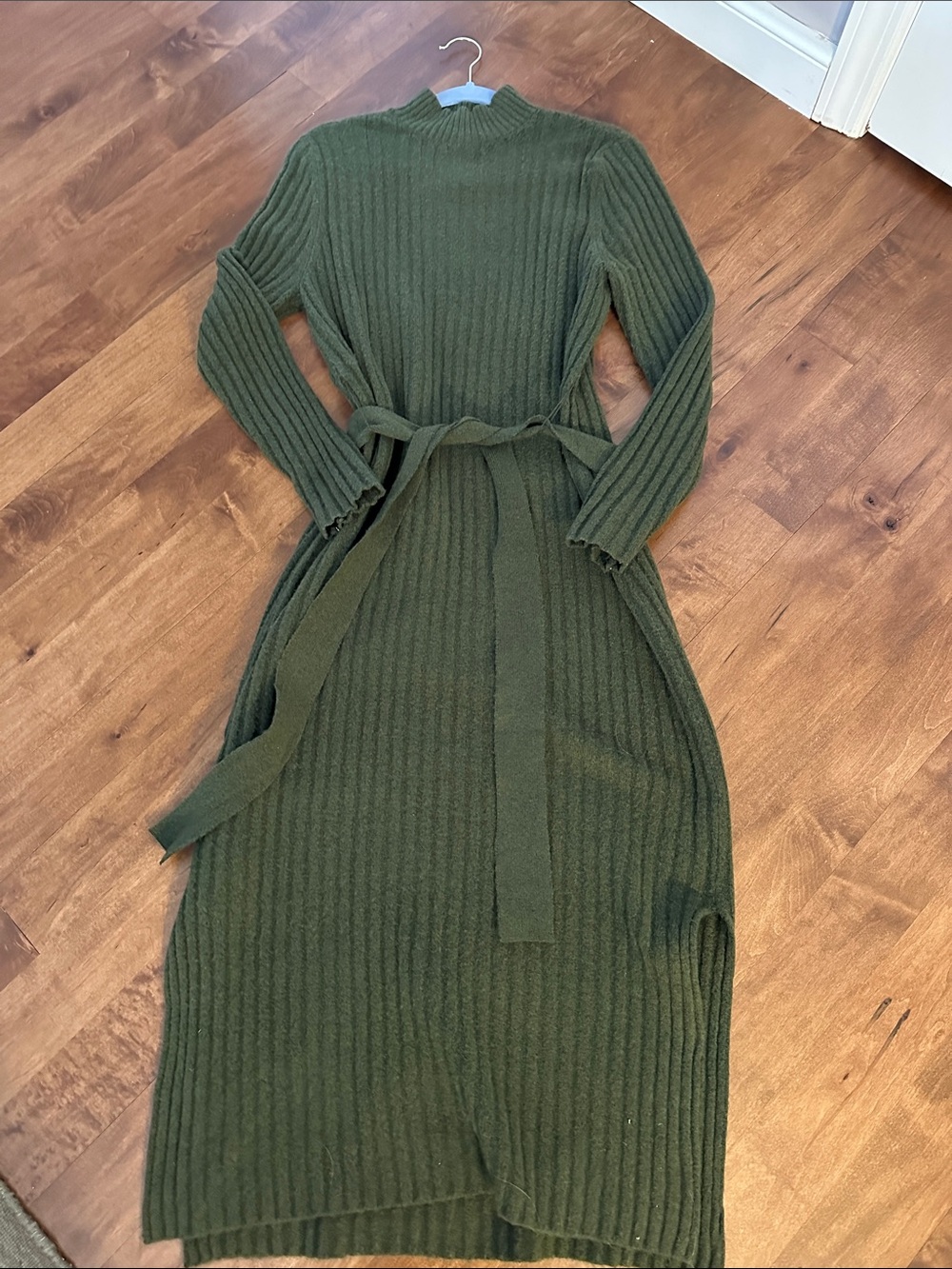 LOFT Olive Green Ribbed Long Sleeve Knit Maxi Dress